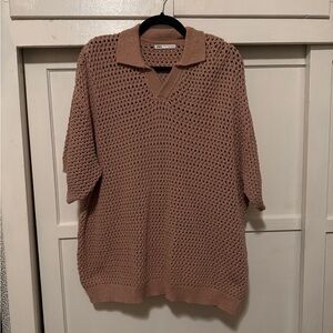 Zara Beige Knit Collared Top